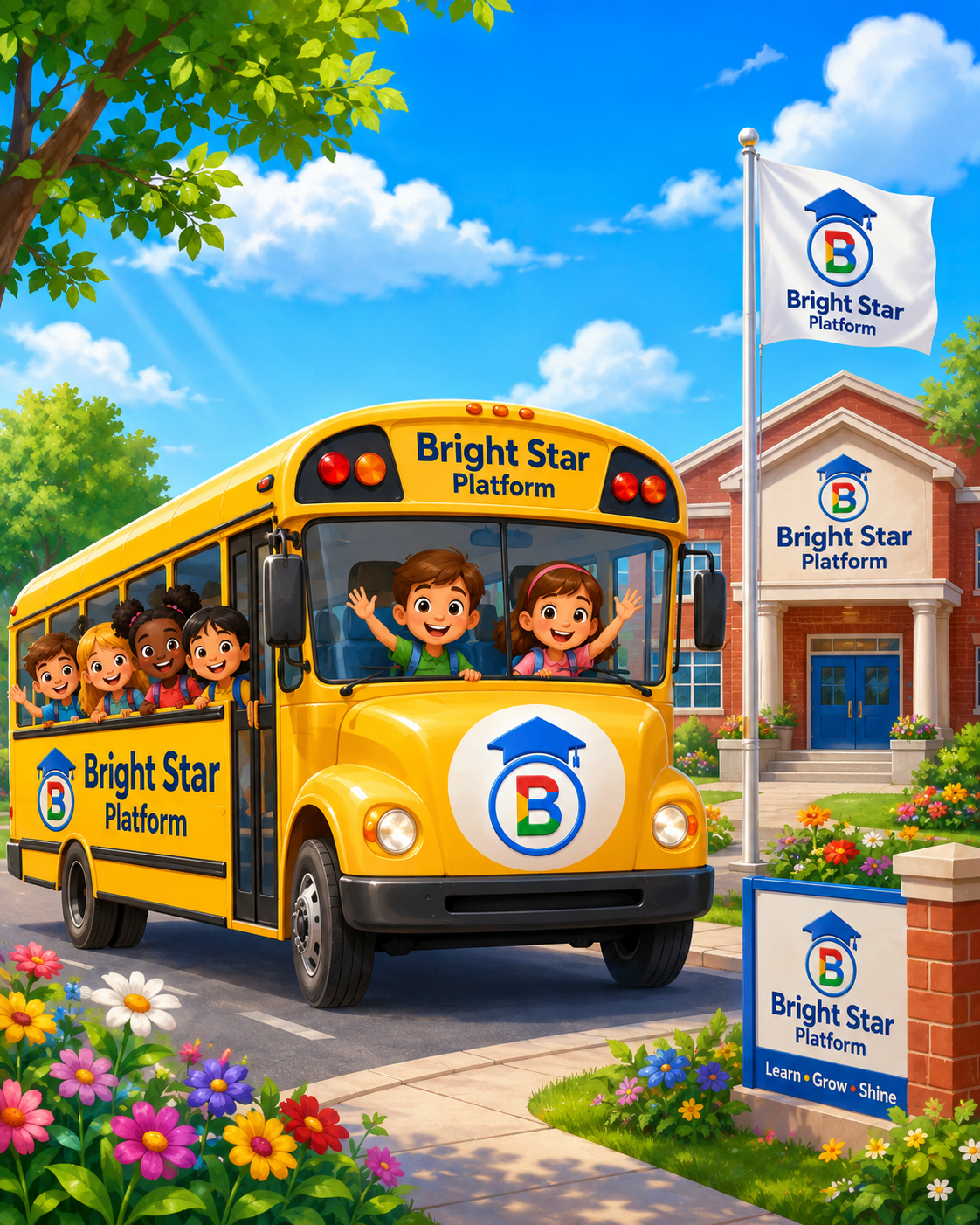 Bright Star school bus arriving at school